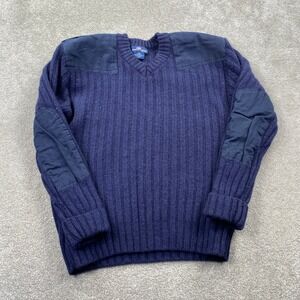 Sportsmaster Wool Sweater Mens XL Navy Blue Commando Ribbed V-Neck Patches